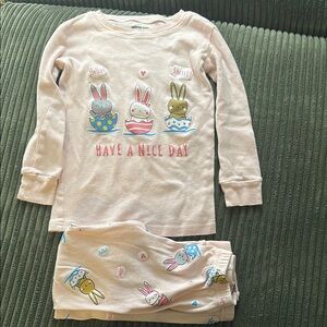 Kids Pajamas with Bunny Print - Cream